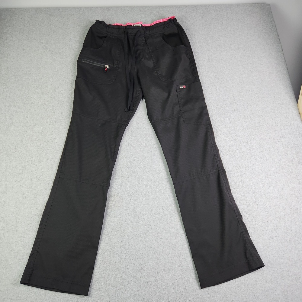 Black Women's Utility Scrub Pants with Pink Waistband